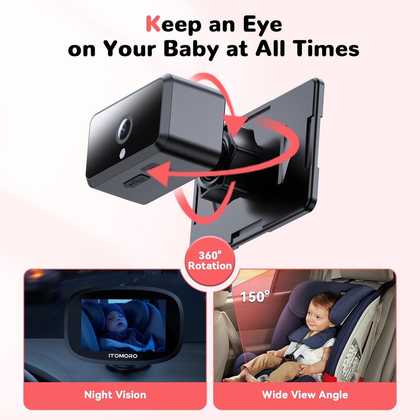 Itomoro Dual Baby Car Camera – 5" HD Monitor
