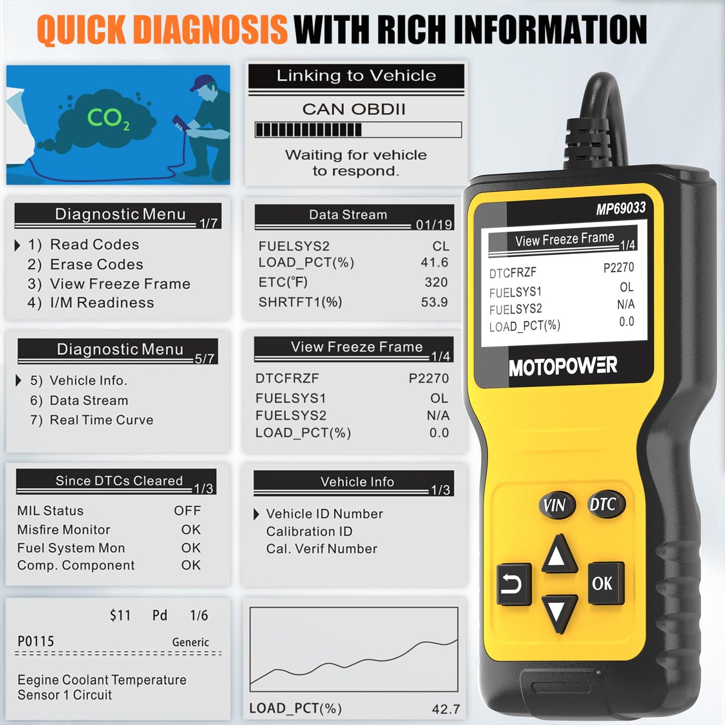 MOTOPOWER OBD2 Engine Scanner – Yellow