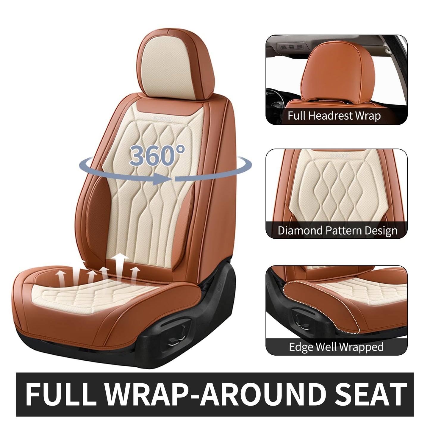 FLORICH 5-Piece Leather Seat Covers – Brown/Beige