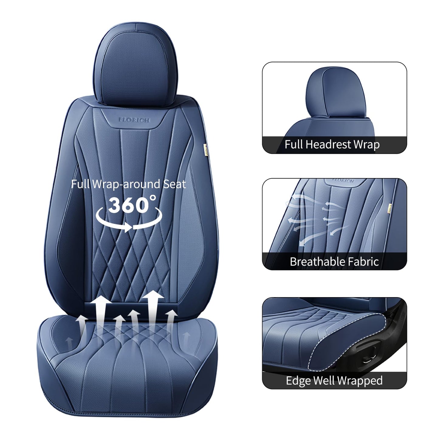 FLORICH 5-Piece Leather Seat Covers – Brown/Beige