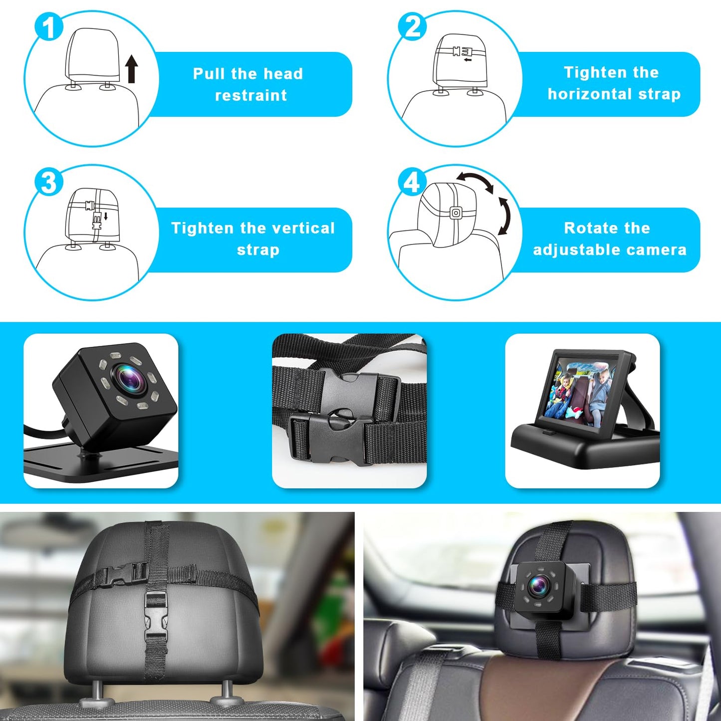 Baby Car Mirror with 4.3 HD Night Vision Function Display Car