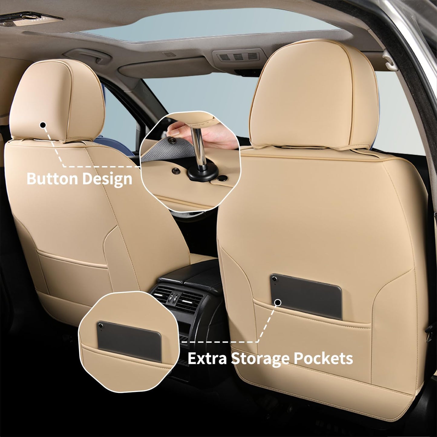FLORICH 5-Piece Leather Seat Covers – Brown/Beige
