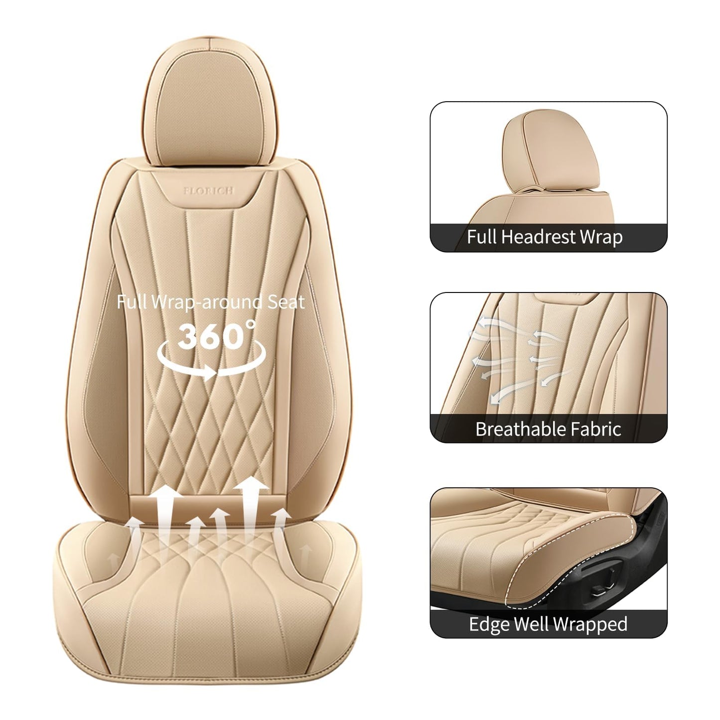 FLORICH 5-Piece Leather Seat Covers – Brown/Beige