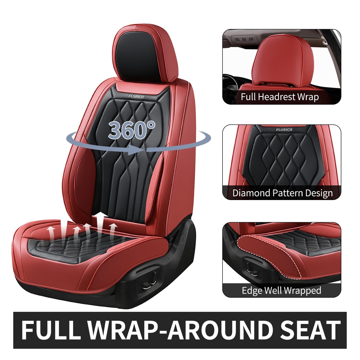 FLORICH 5-Piece Leather Seat Covers – Brown/Beige