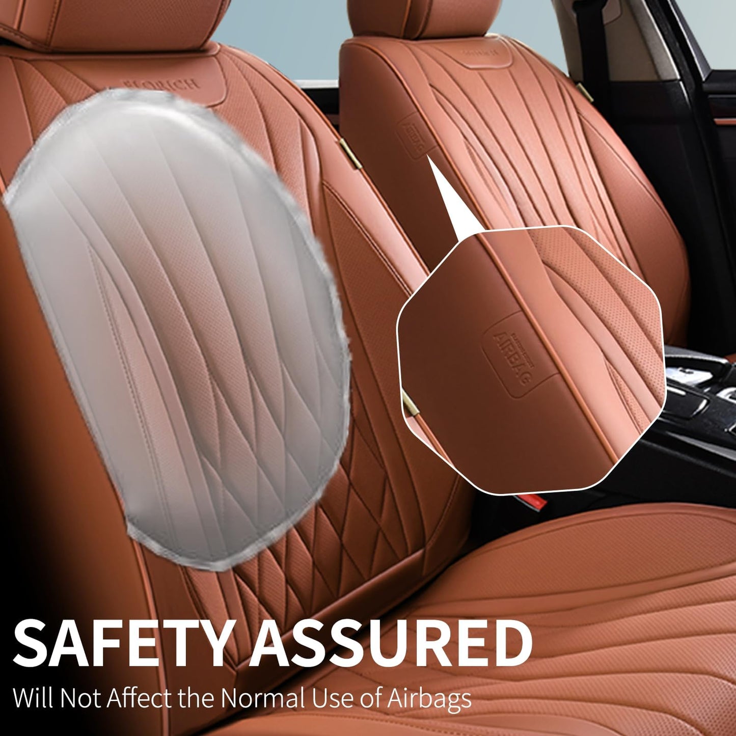FLORICH 5-Piece Leather Seat Covers – Brown/Beige