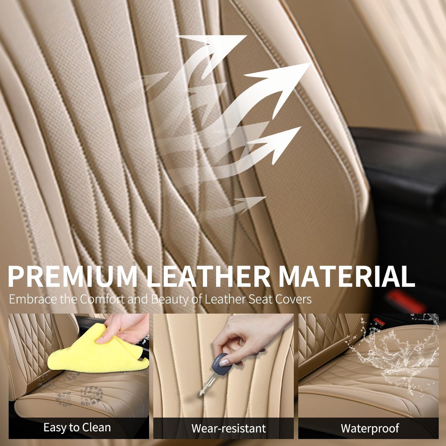 FLORICH 5-Piece Leather Seat Covers – Brown/Beige
