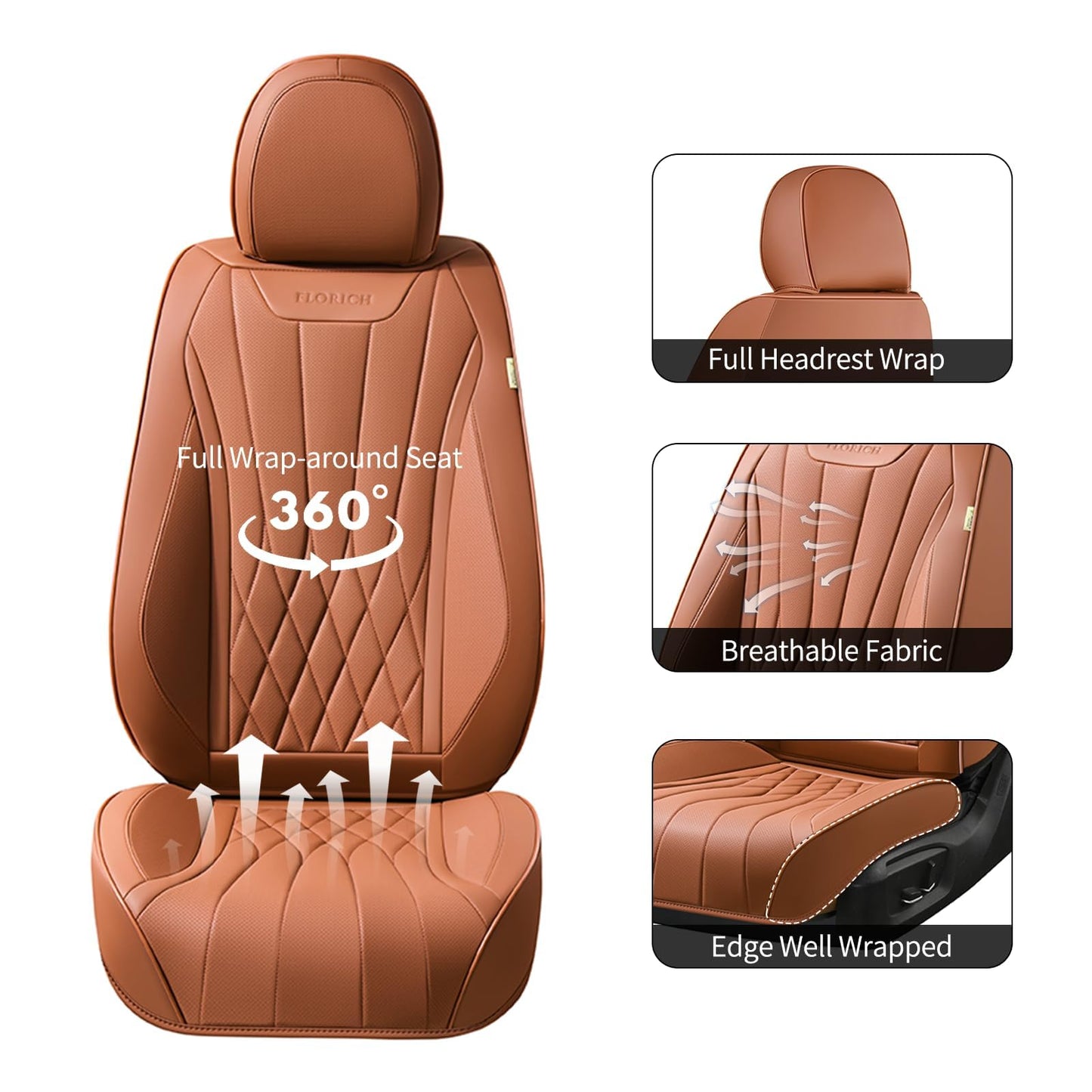 FLORICH 5-Piece Leather Seat Covers – Brown/Beige