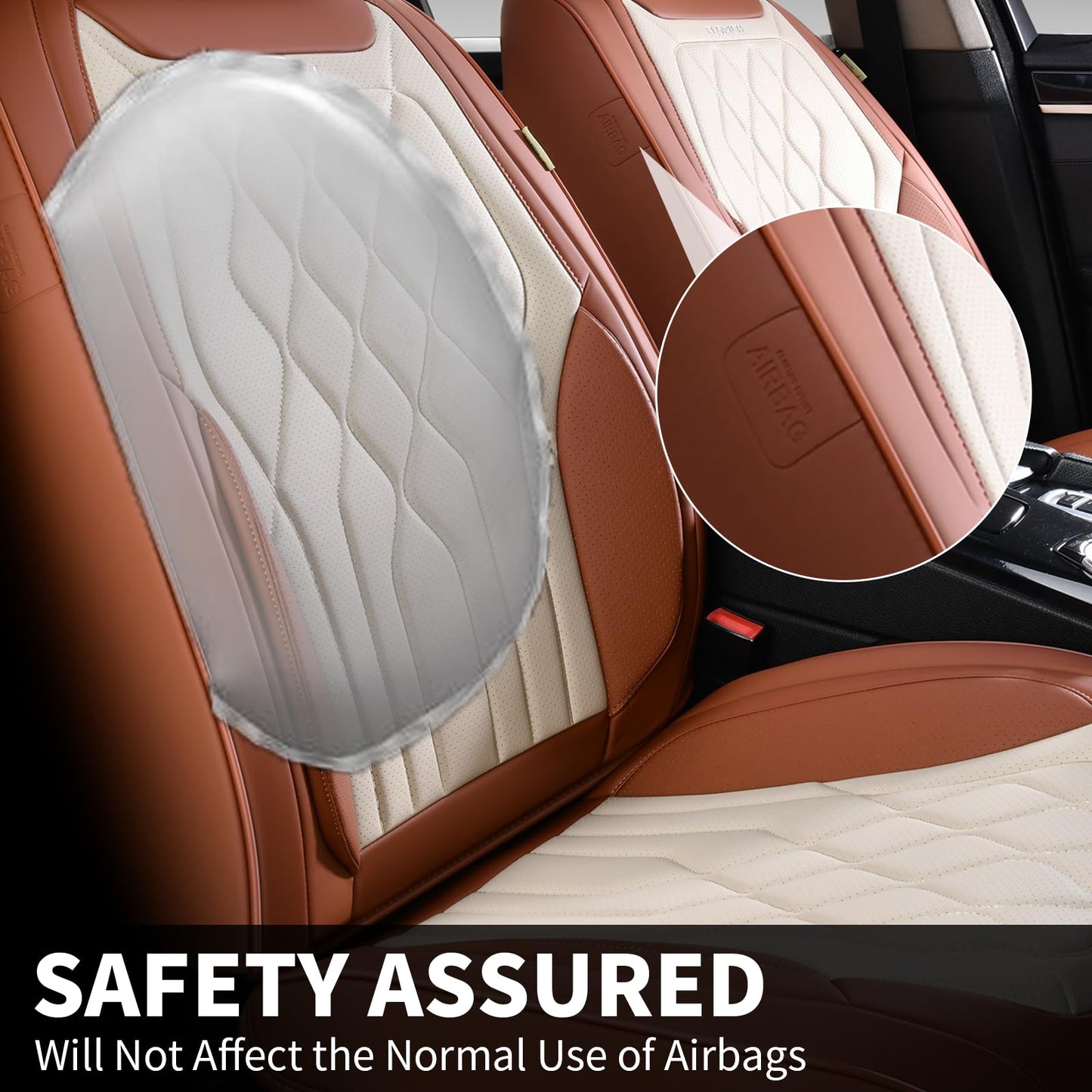 FLORICH 5-Piece Leather Seat Covers – Brown/Beige