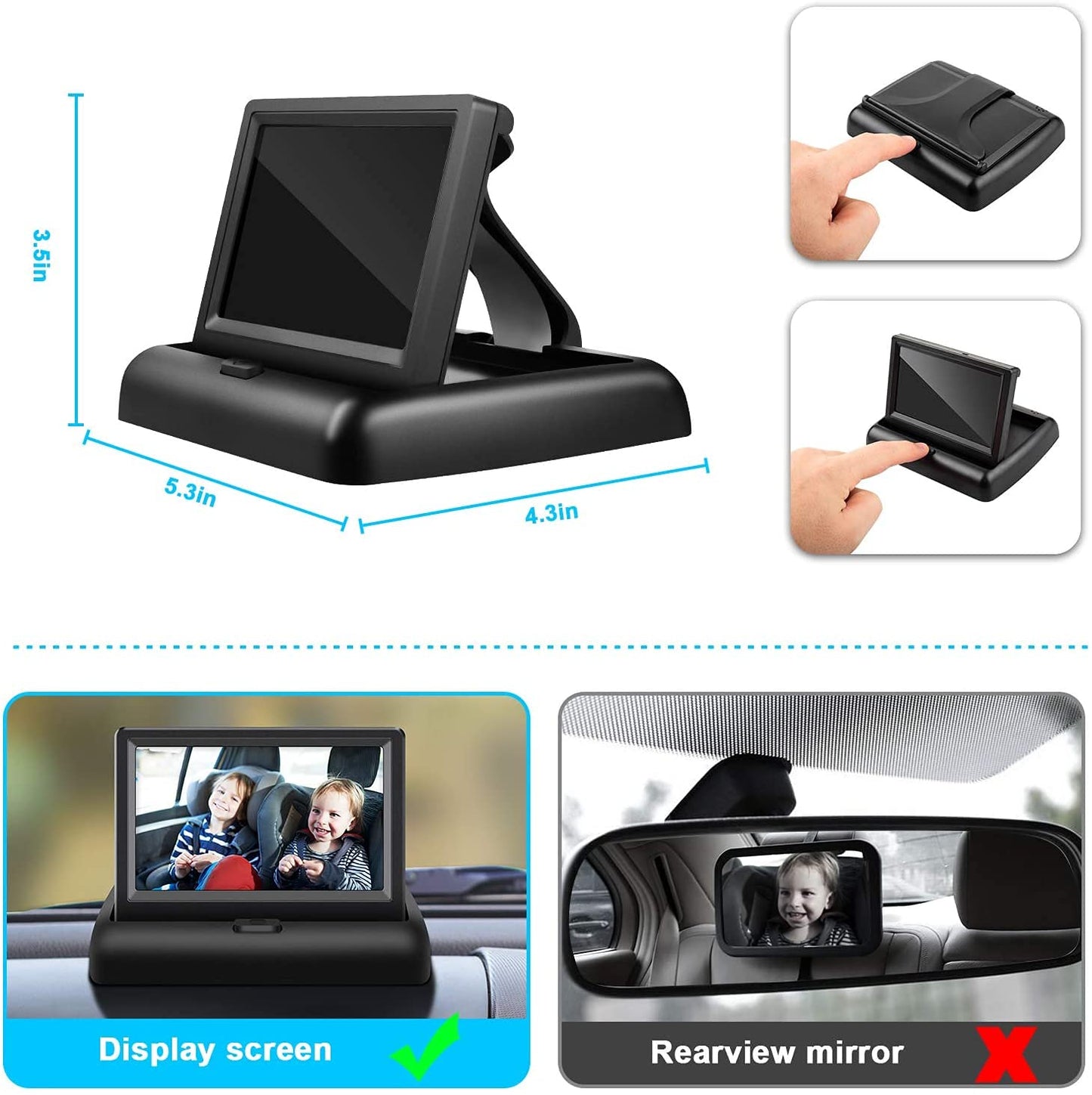 Baby Car Mirror with 4.3 HD Night Vision Function Display Car