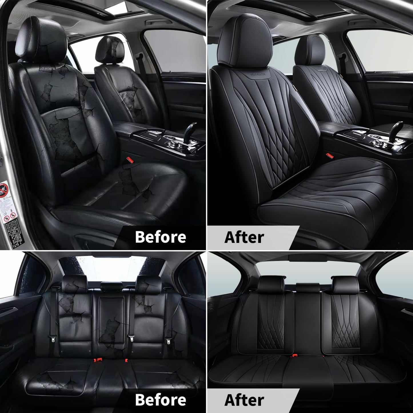 FLORICH 5-Piece Leather Seat Covers – Brown/Beige