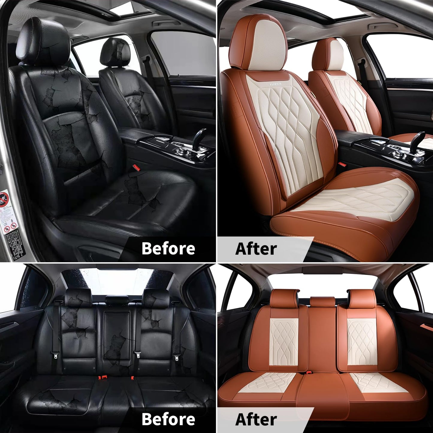 FLORICH 5-Piece Leather Seat Covers – Brown/Beige