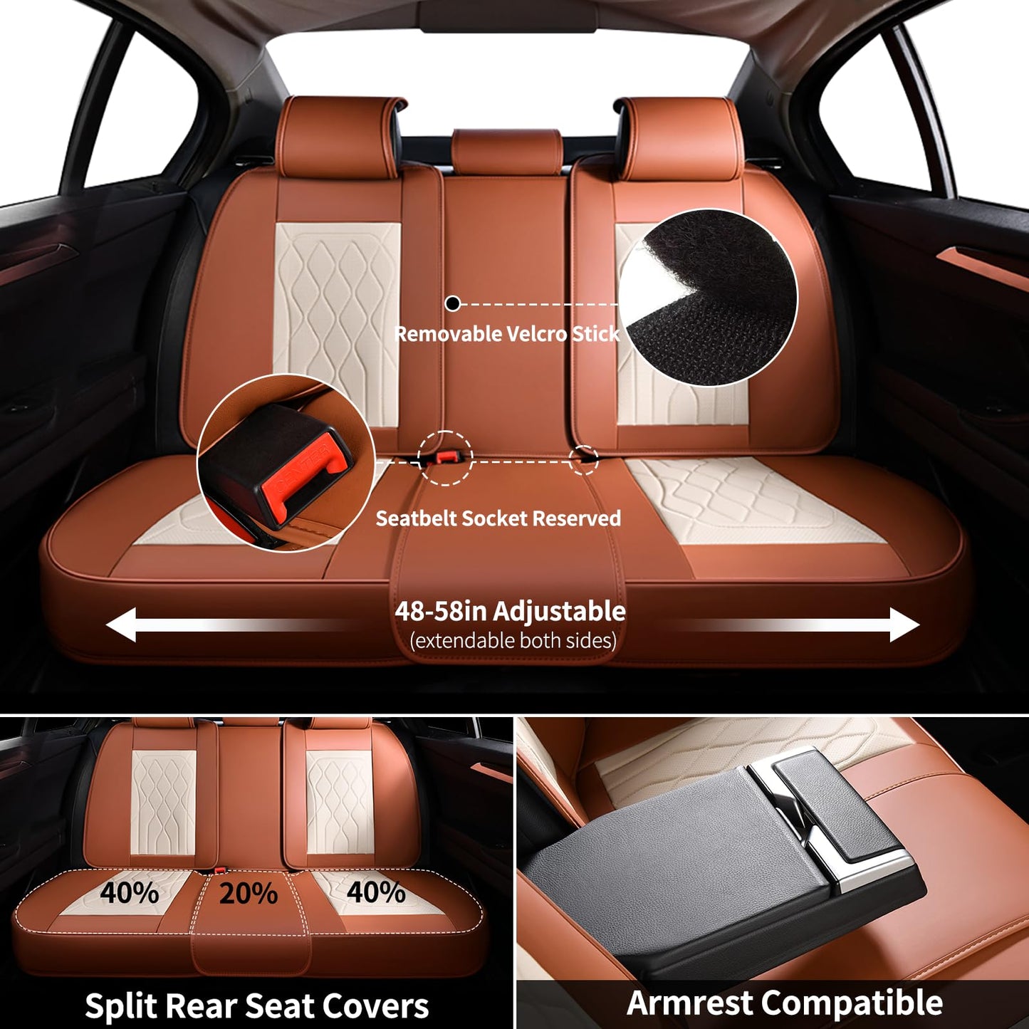 FLORICH 5-Piece Leather Seat Covers – Brown/Beige