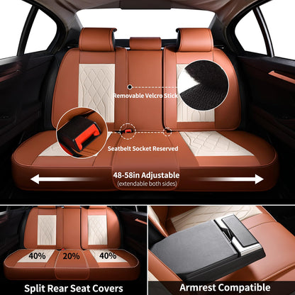 FLORICH 5-Piece Leather Seat Covers – Brown/Beige