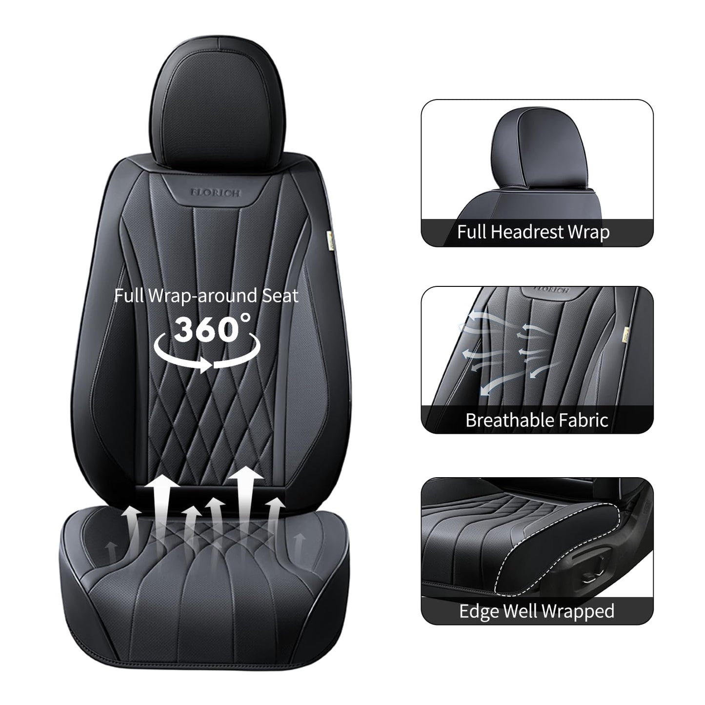 FLORICH 5-Piece Leather Seat Covers – Brown/Beige