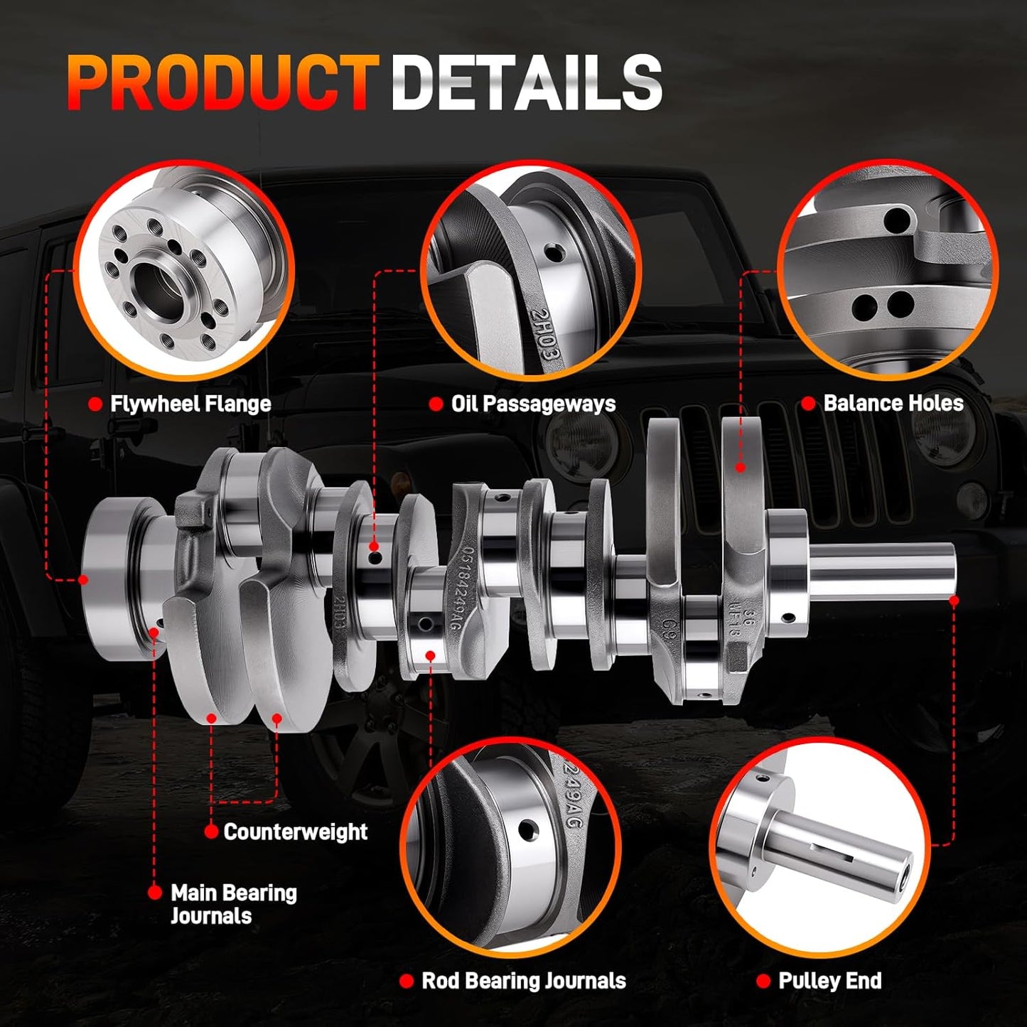 3.6L Engine Crankshaft and Bearing Kit Compatible with Chrysler