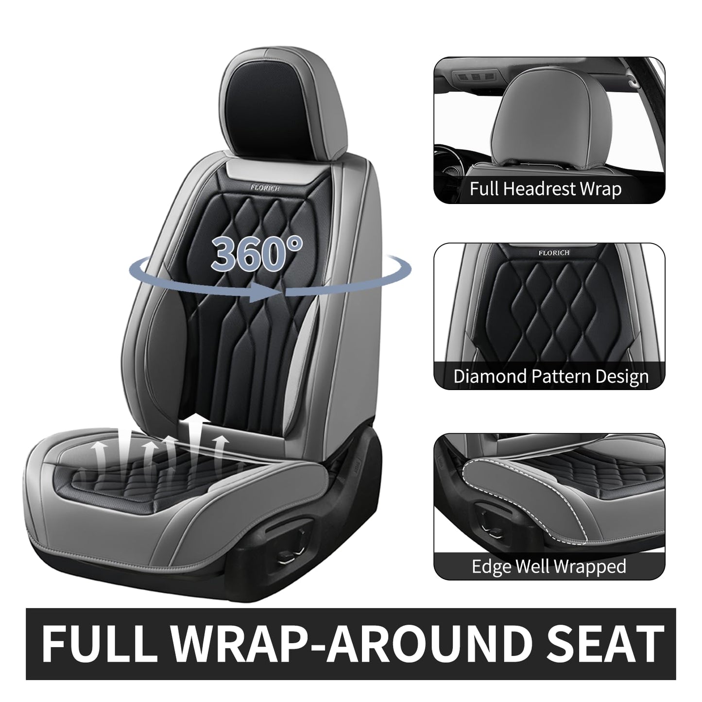 FLORICH 5-Piece Leather Seat Covers – Brown/Beige