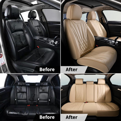 FLORICH 5-Piece Leather Seat Covers – Brown/Beige