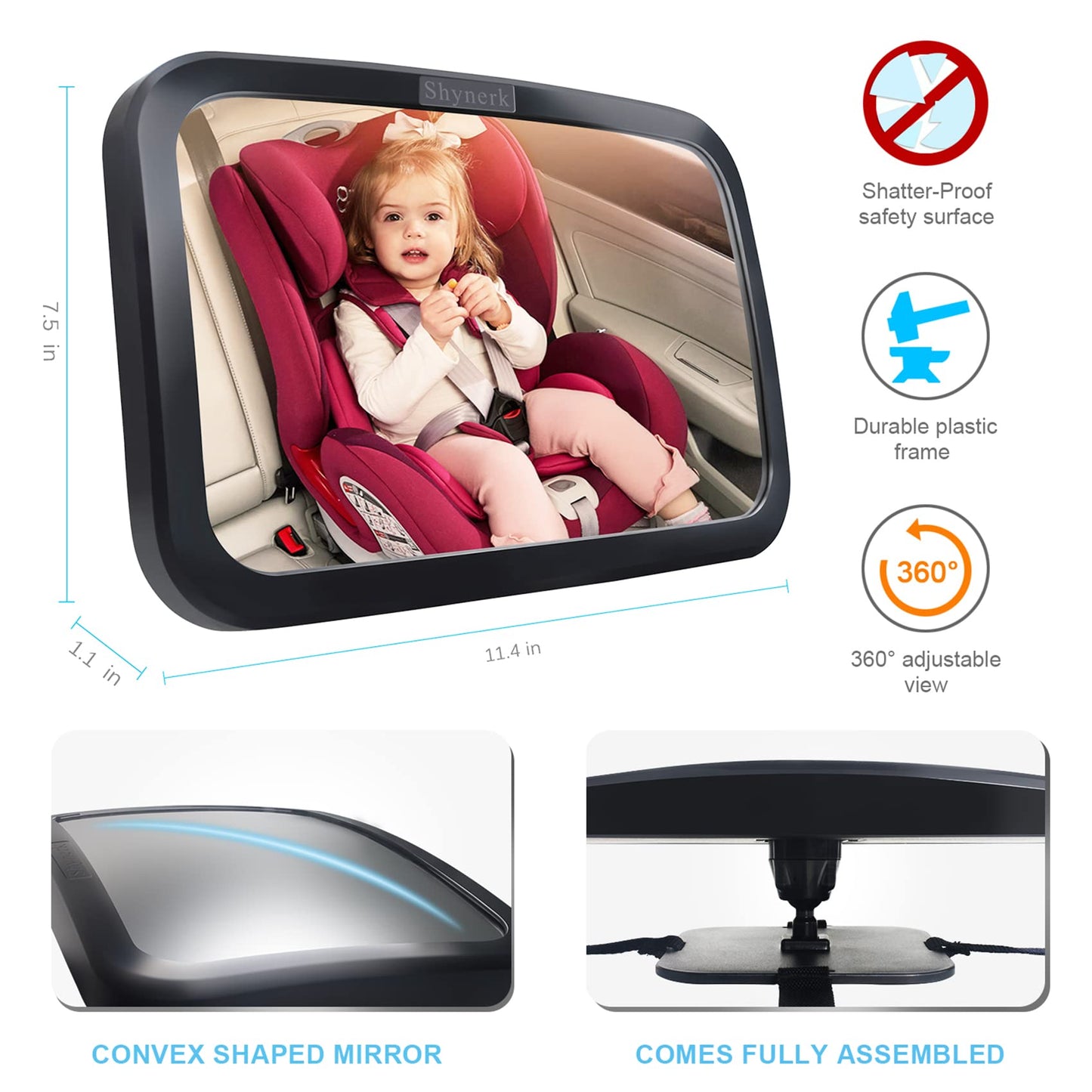 Shynerk Baby Car Mirror, Safety Car Seat Mirror for Rear Facing