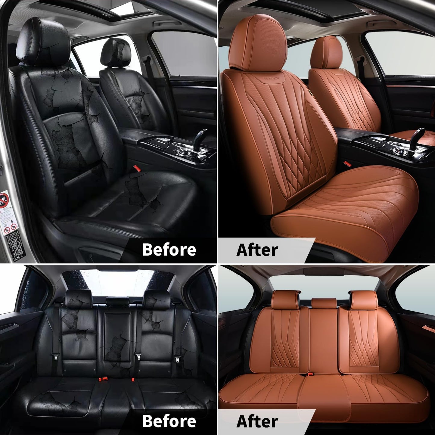 FLORICH 5-Piece Leather Seat Covers – Brown/Beige