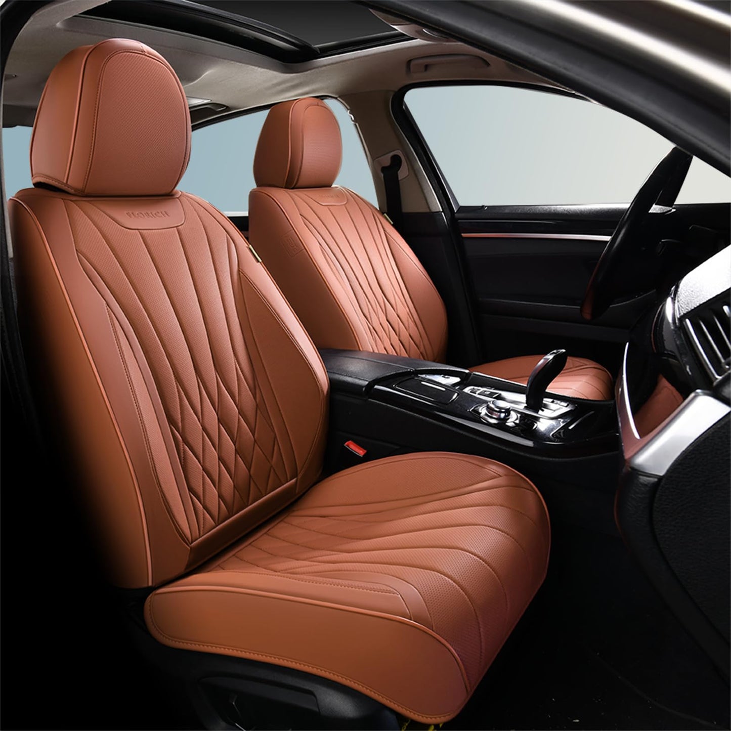 FLORICH 5-Piece Leather Seat Covers – Brown/Beige