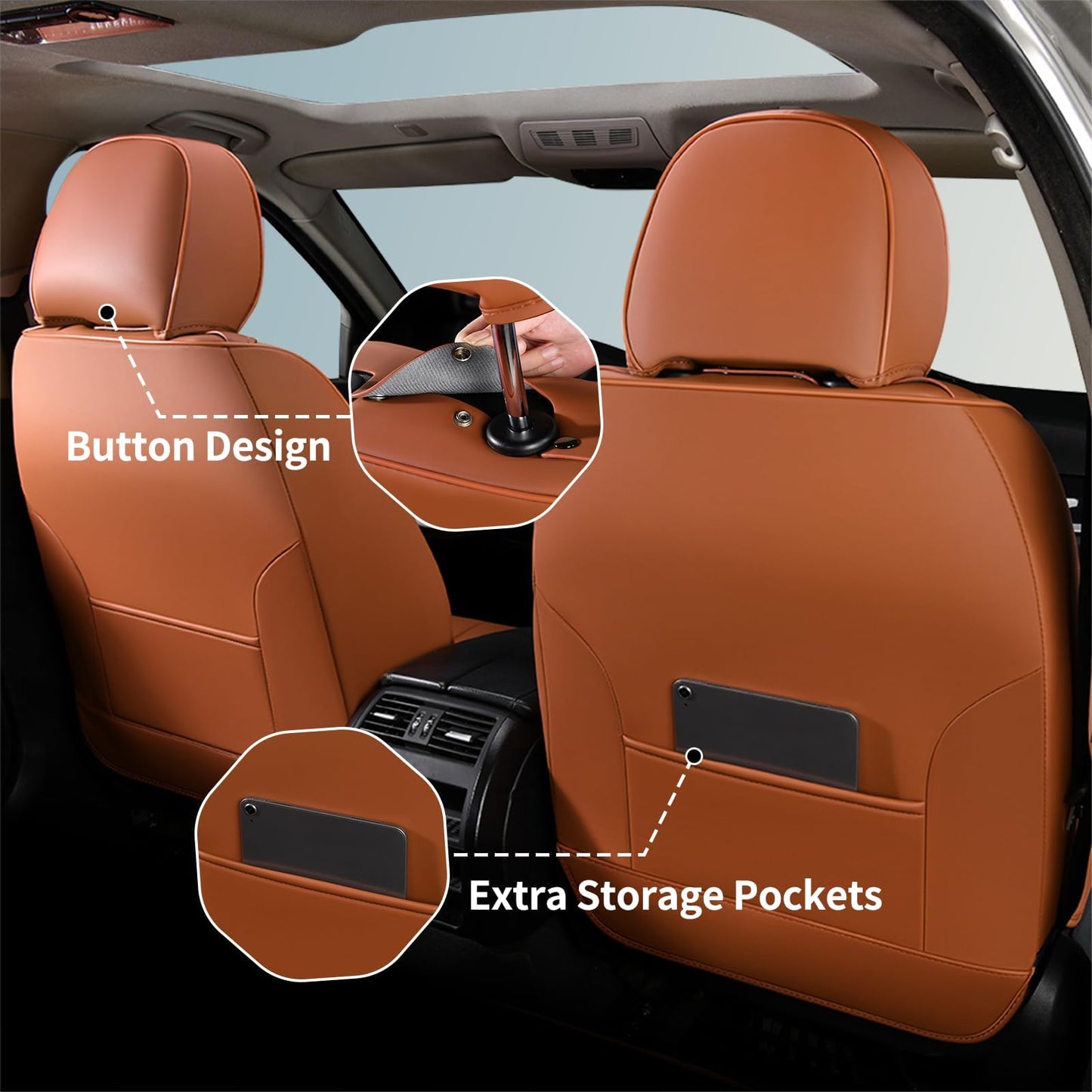FLORICH 5-Piece Leather Seat Covers – Brown/Beige