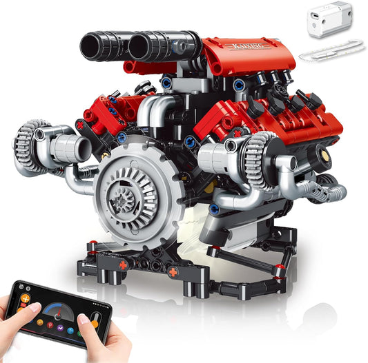 V8 Engine Model Kit – 660PCS, LED & APP Controlled STEM Kit