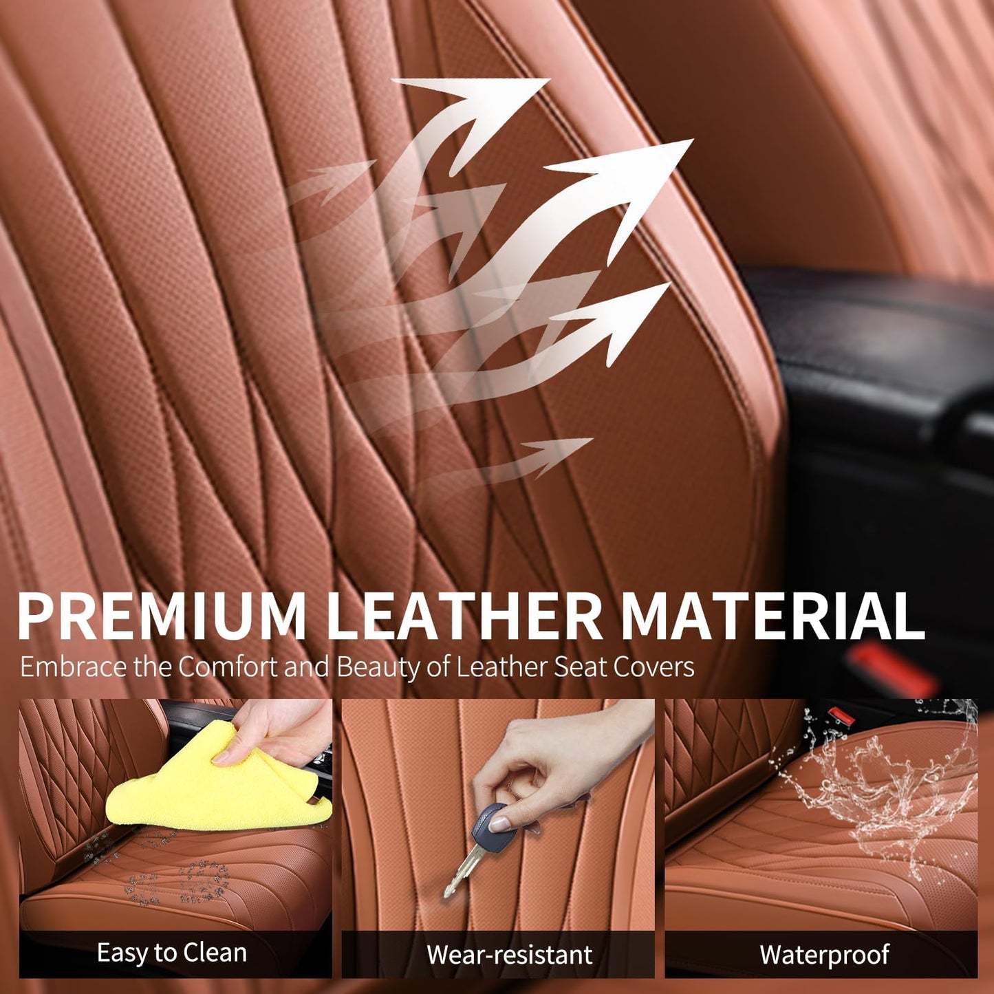 FLORICH 5-Piece Leather Seat Covers – Brown/Beige