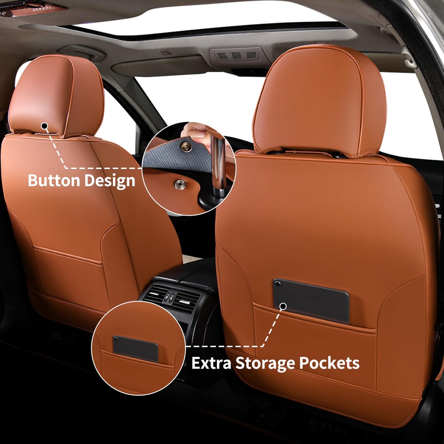 FLORICH 5-Piece Leather Seat Covers – Brown/Beige