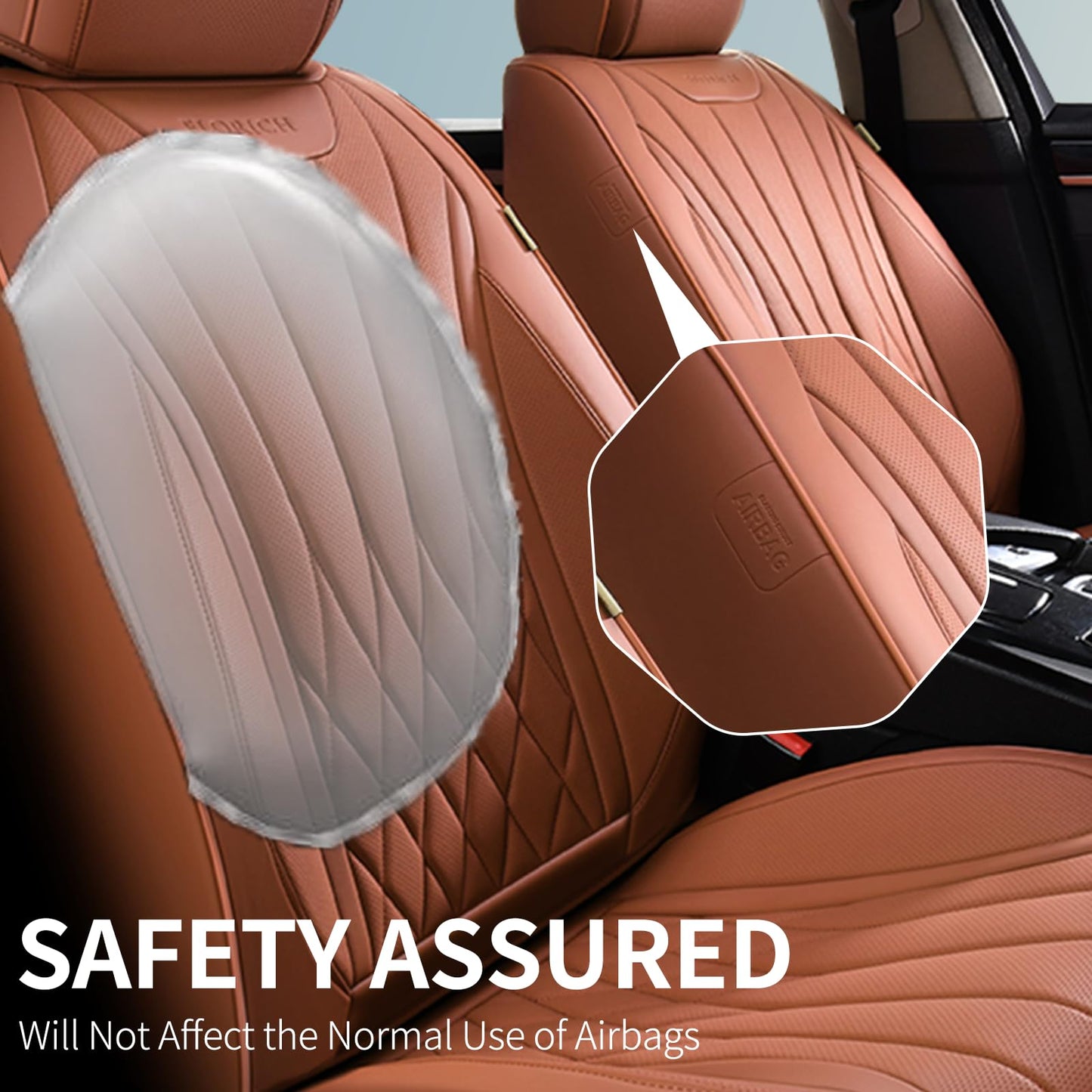 FLORICH 5-Piece Leather Seat Covers – Brown/Beige