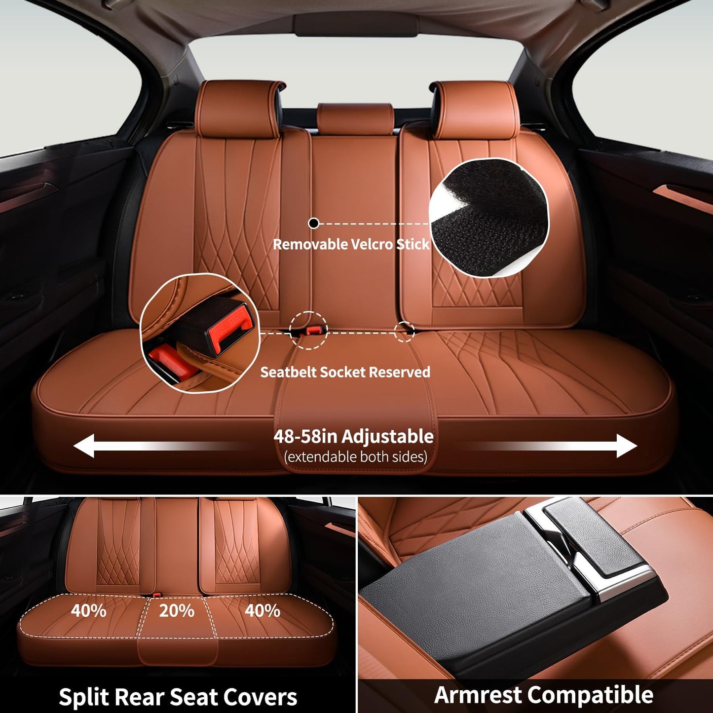 FLORICH 5-Piece Leather Seat Covers – Brown/Beige