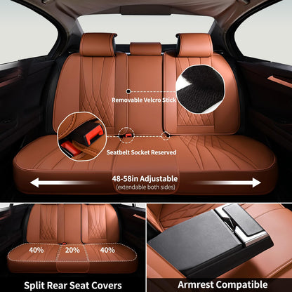 FLORICH 5-Piece Leather Seat Covers – Brown/Beige