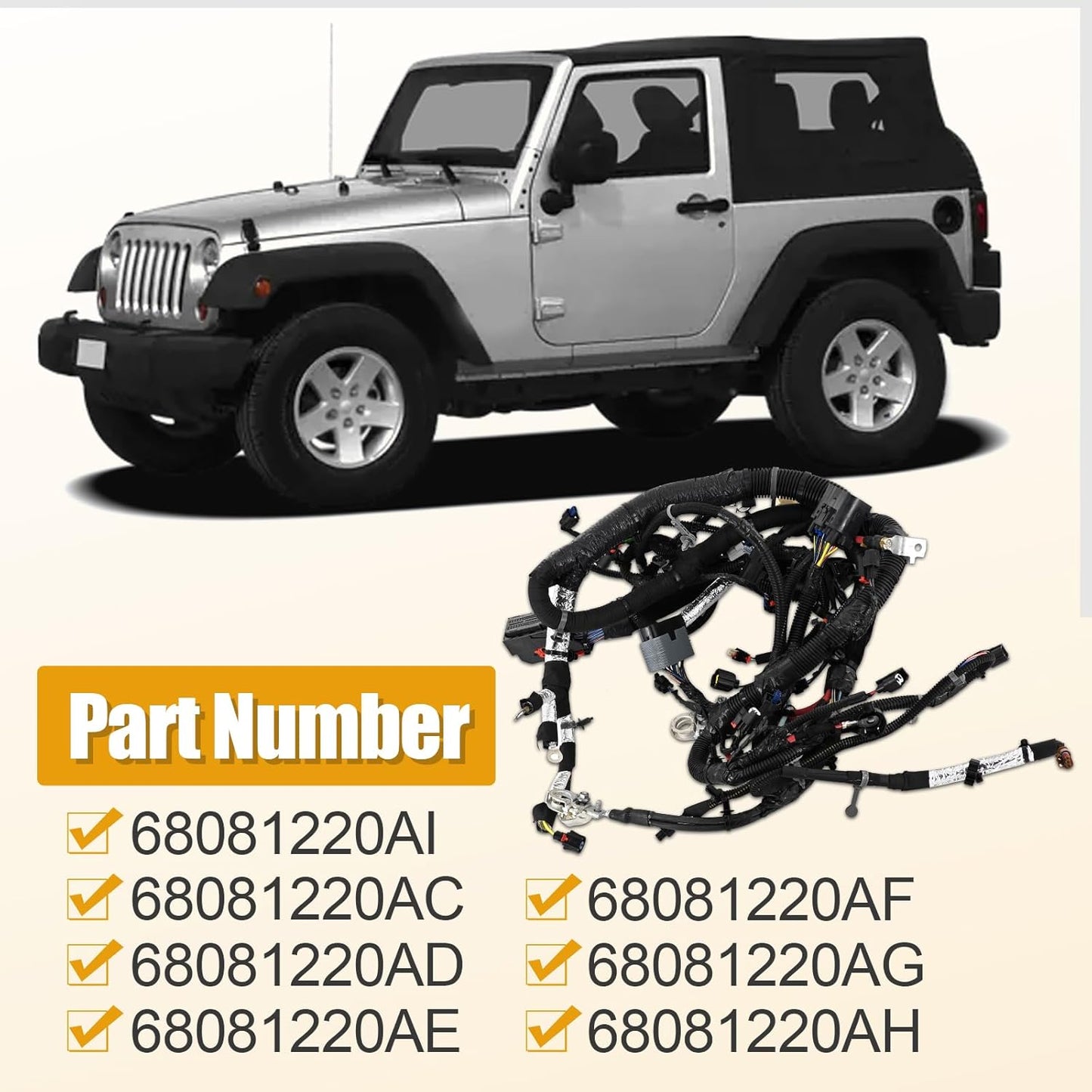 68081220AI Engine Wiring Harness Replacement for Jeep Wrangler