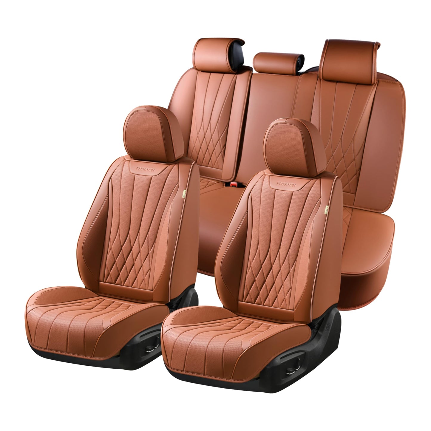 FLORICH 5-Piece Leather Seat Covers – Brown/Beige