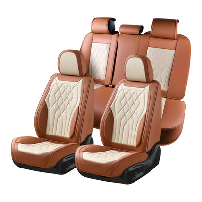 FLORICH 5-Piece Leather Seat Covers – Brown/Beige