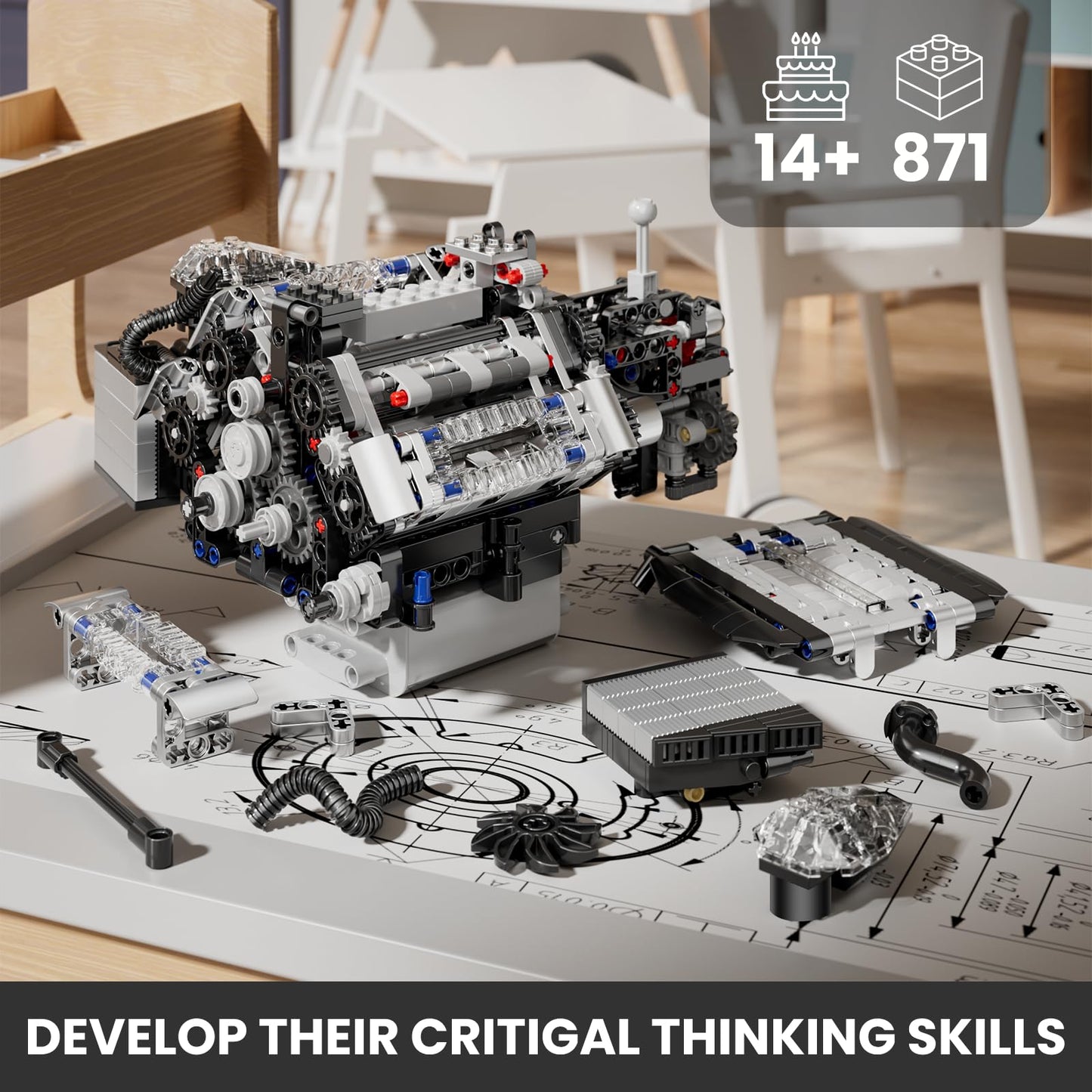 Mould King V8 Engine Model Kit – 2718PCS STEM DIY