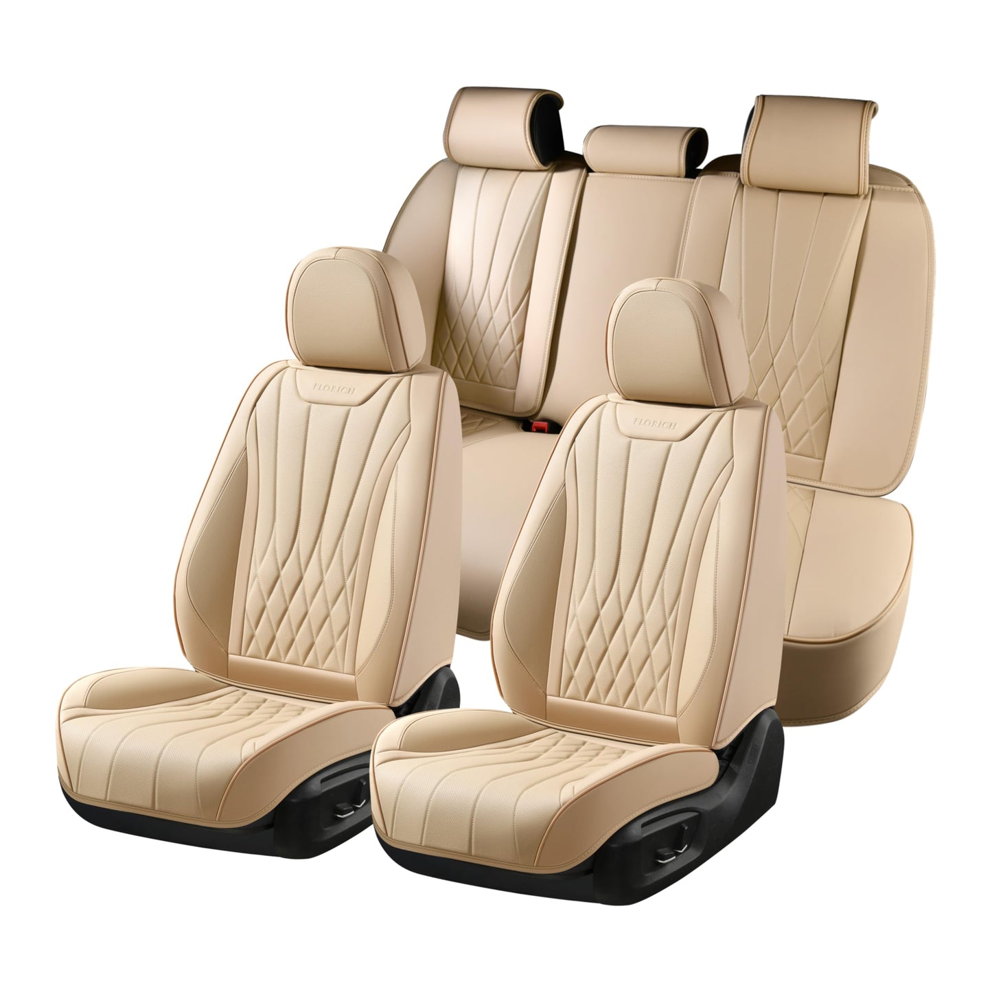 FLORICH 5-Piece Leather Seat Covers – Brown/Beige